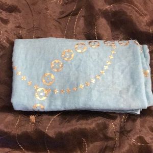 Beautiful teal green scarf with gold flower prints